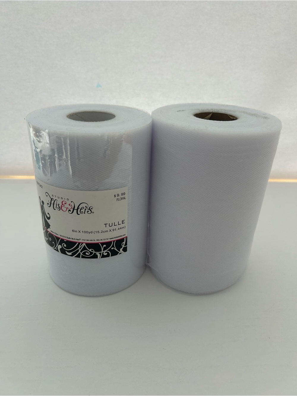 His & Hers bundle of two rolls white tulle 6 inch wide